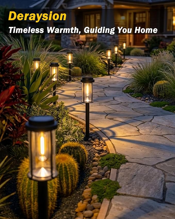 DERAYSION Solar Lights Outdoor, 8 Pack Upgraded Solar Pathway Lights, LED Solar Garden Lights, Waterproof Outdoor Solar Lights for Path, Driveway, Walkway Yard Decor - Warm White