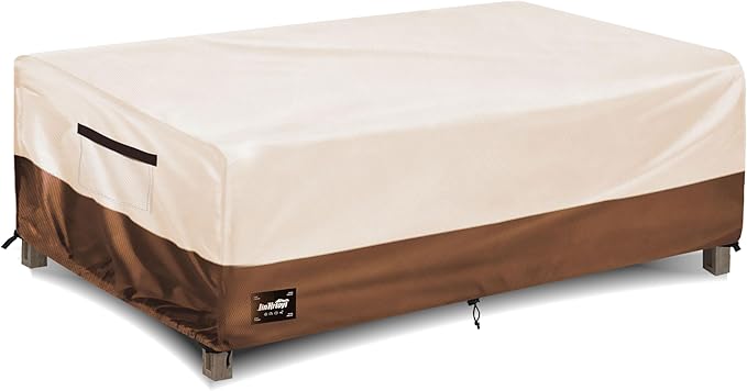 JinHrtoyi Patio Coffee Table Cover,48Wx28Dx16H Inches 100% Waterproof Heavy Duty Outdoor Rectangular Side Table Cover,Beige&Brown Modern Style Outdoor Furniture Covers