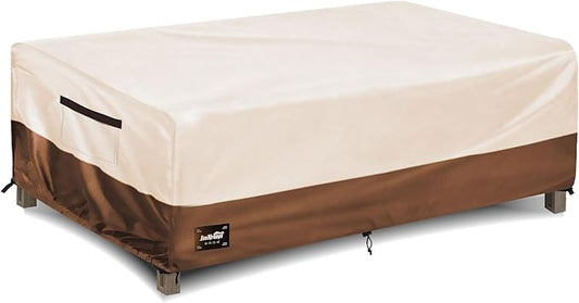 JinHrtoyi Patio Coffee Table Cover,48Wx28Dx16H Inches 100% Waterproof Heavy Duty Outdoor Rectangular Side Table Cover,Beige&Brown Modern Style Outdoor Furniture Covers