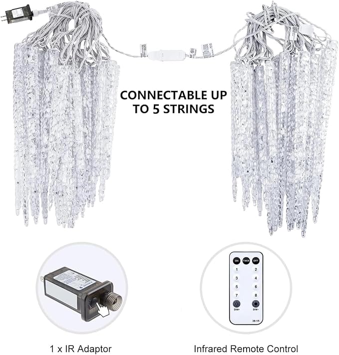Brightown Icicle Lights for Outside, 2 Pack Total 40ft 40 Tubes 200 LED Ice Shape String Lights, Connectable Hanging Christmas Decoration Lights for Tree Patio Roof Holiday Decor, Warm White