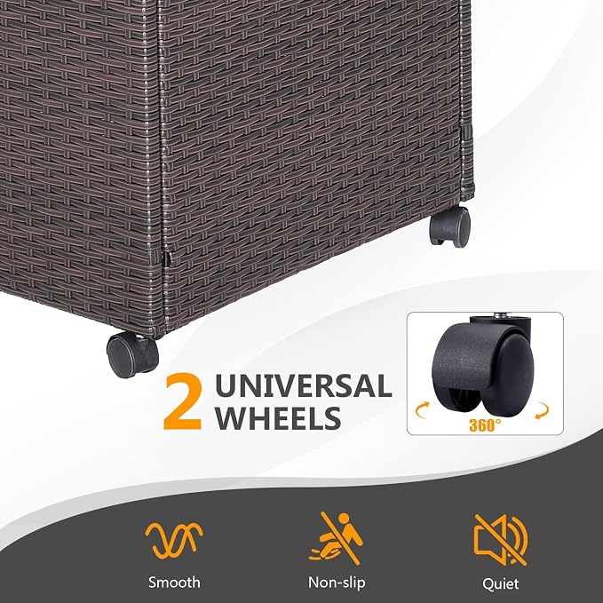 HAPPYGRILL 50 Gallon PE Wicker Deck Box, Outdoor Rattan Storage Box with Waterproof Liner and 2 Universal Wheels, Garden Furniture Container for Cushions Garden Tools