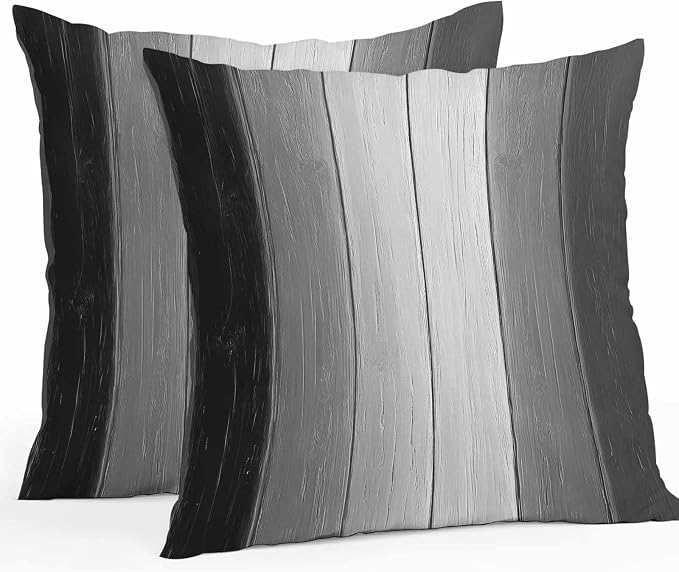Throw Pillow Covers 20x20 Inch Set of 2, Black Gray Ombre Waterproof Outdoor Cushion Covers, Vintage Country Wooden Decorative Pillowcases for Couch, Sofa, Bed, Garden, Patio