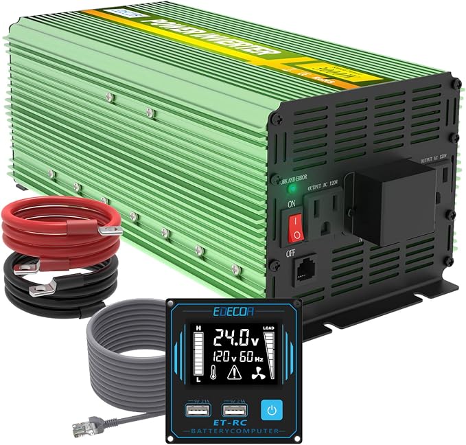 EDECOA 24V 3000 Watts Power Inverter DC 24V to 120V 110V AC with LCD and Dual USB Remote Controller ET-RC Remote Controller