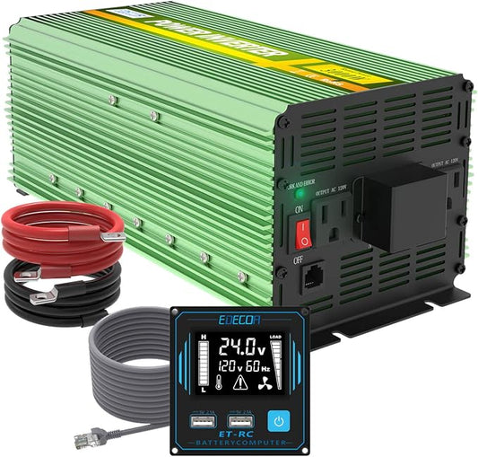 EDECOA 24V 3000 Watts Power Inverter DC 24V to 120V 110V AC with LCD and Dual USB Remote Controller ET-RC Remote Controller