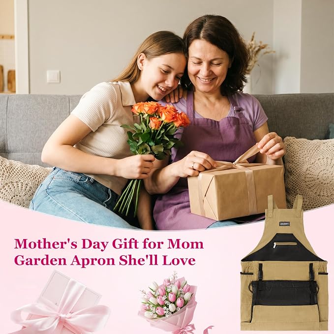 Garden Apron,Harvest Aprons with Drawstring Bag and Pockets for Women and Men,Canvas Fruit Picking Apron