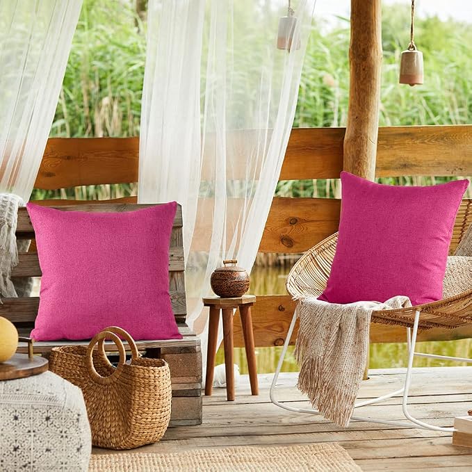 OTOSTAR Pack of 2 Outdoor Waterproof Throw Pillow Covers 16x16 Inch Garden Decorative Pillow Covers Square Outdoor Pillowcase Cushion Case Patio Pillows for Couch Tent Sofa Bench Home Decor (Hot Pink)