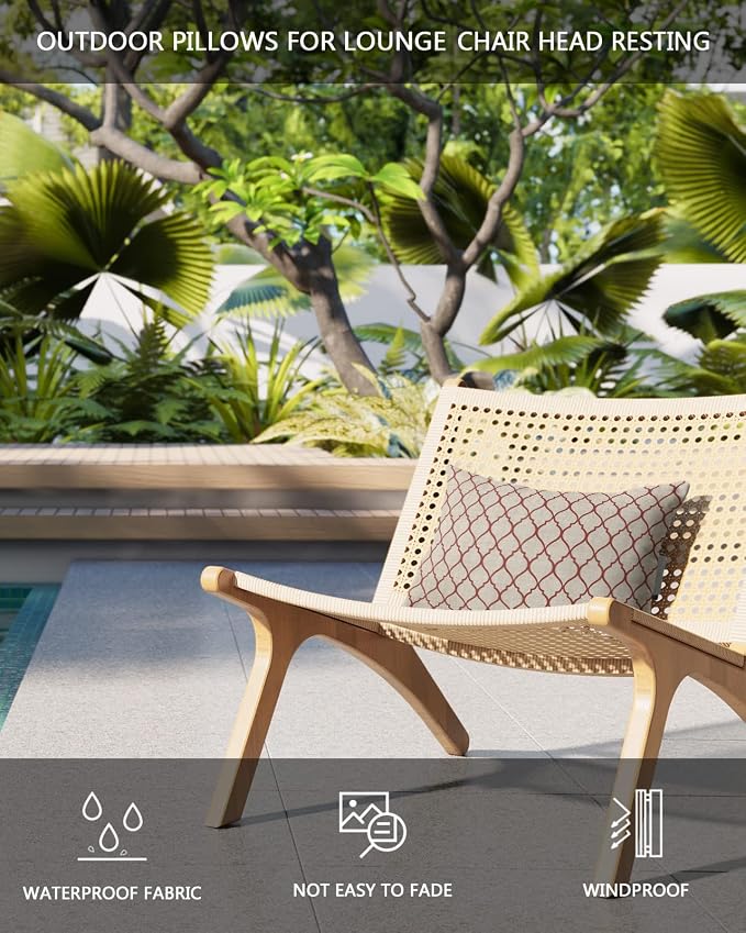 Outdoor Pillows Covers with Inserts Rustic Moroccan Geometric Quatrefoil Red Lattice Waterproof Pillow with Adjustable Strap Throw Pillows for Patio Furniture Recliner Lounge Chair, 12x20 inch, 2PCS