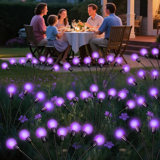 Solar Garden Lights Outdoor Waterproof, Swaying Firefly Light, Garden Decor | 6 Pack Solar Firefly Lights, Auto On/Off Decor for Yard, Patio, Pathway and Lawn, Gifts for Women, Christmas Decor (Purple)