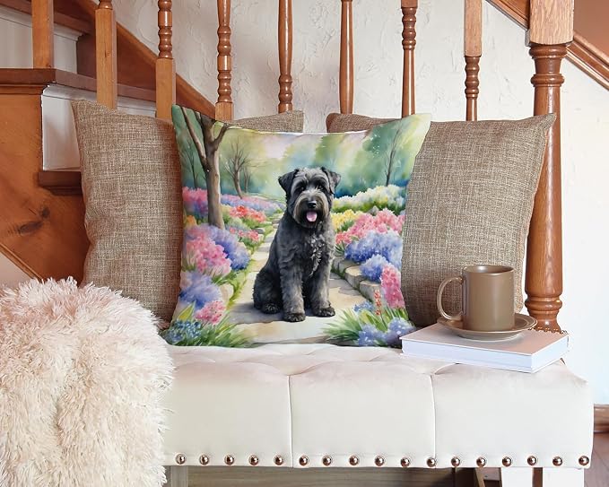 Caroline's Treasures Bouvier des Flandres Spring Path Throw Pillow Machine Washable, Indoor Outdoor Decorative Pillow for Couch, Bed or Patio, 14Hx14W