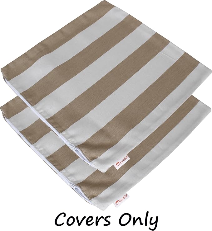 Outdoor/Indoor Sunbrella Throw Pillow Cover Only Square Set of 2 Pieces 18 inch x 18 inch Maxim Heather Beige Stripe - Insert Not Included