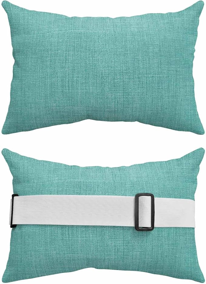 Teal Outdoor Lumbar Pillow 11x16 Inch, Farmhouse Burlap Solid Green Color Modern Linen Texture Waterproof Throw Pillow Covers with Insert, Decorative Chair Cushions for Patio Garden Recliner
