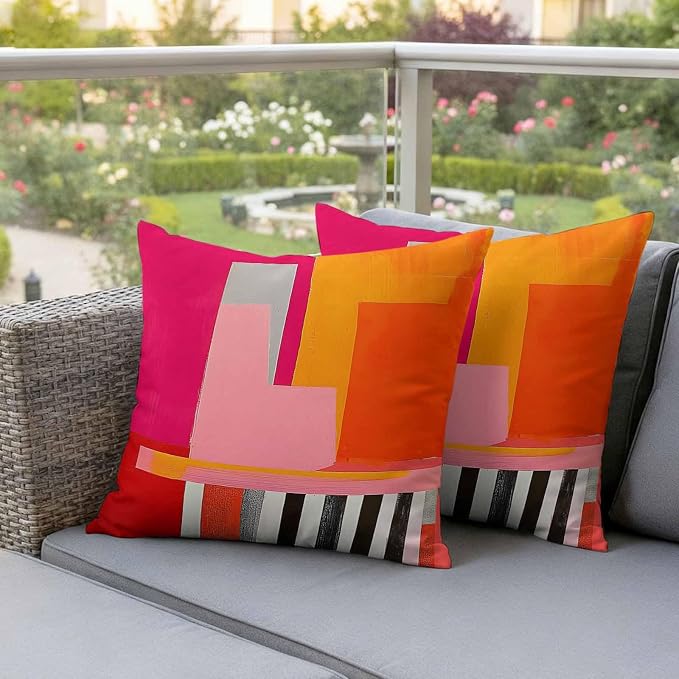 JasmineM Outdoor Pillow Cover 20x20 Inches Set of 2 Abstract Pink Orange Red Waterproof Throw Pillow Covers Painting Modern Art Decorative Pillowcases Garden Cushion Case for Patio Couch Sofa