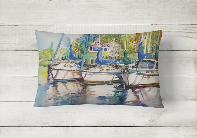 Caroline's Treasures JMK1071PW1216 Safe Harbour Sailboats Canvas Fabric Decorative Pillow Machine Washable, Indoor Outdoor Decorative Pillow for Couch, Bed or Patio, 12HX16W