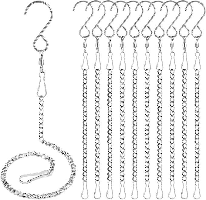 12 Pack 360 Swivel Hooks with 12.9in Extended Chain for Wind Spinner | Tsocent Heavy Duty Rotating Hooks for Wind Chimes Windsock Crystal Twisters, Outdoor Metal Hanging Parts
