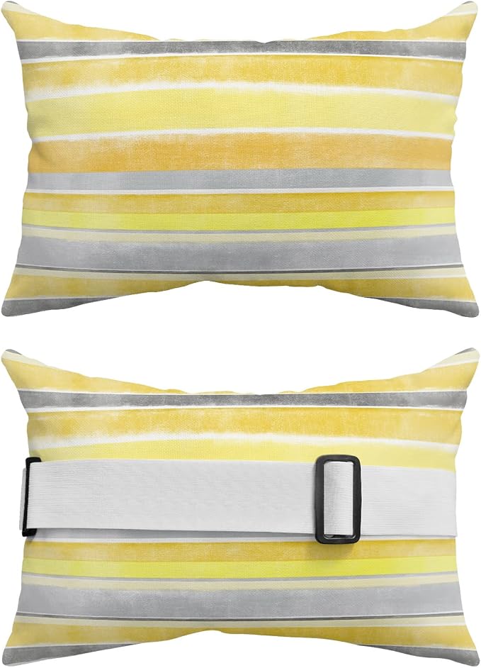 Outdoor Pillows Covers with Inserts Northern Europe Yellow Vintage Stripes Waterproof Recliner Pillow with Adjustable Strap Throw Pillows for Patio Furniture Pool Lounge Chair, 11x16 inch, 1PCS