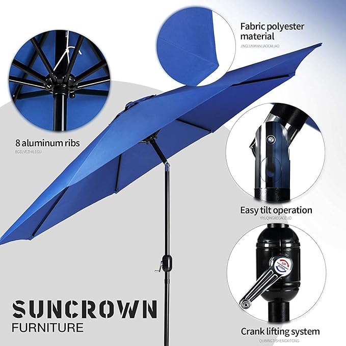 SUNCROWN 6-Piece Outdoor Dining Set, All Weather Patio Furniture Sets with 4 Black Swivel Textilene Mesh Chairs & Square Metal Table & 1 Dark Blue 9Ft Umbrella for Deck Garden Backyard Poolside