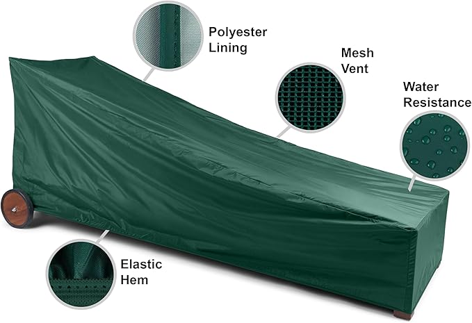 Covermates Classic Adirondack Chaise Lounge Cover – Weather-Resistant Vinyl Outdoor Furniture Cover with Mesh Vents, Elastic Hem, UV Protection, Lightweight Patio Chair Cover, 32W x 72D x 32H, Green