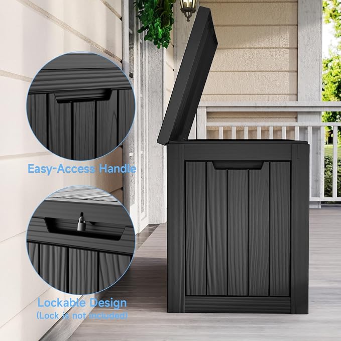 Pepe Tee Waterproof Resin Deck Box, Outdoor Storage Bin for Patio Furniture Cushions, All-Weather Garden Organizer & Seating Bench, Black