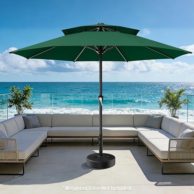 AreShark 11ft 2 Tiers Patio Umbrella - Outdoor Umbrella Waterproof UV Protection, Market Table Umbrella w/ 8 Sturdy Ribs&Crank for Pool, Porch, Garden(Dark Green)
