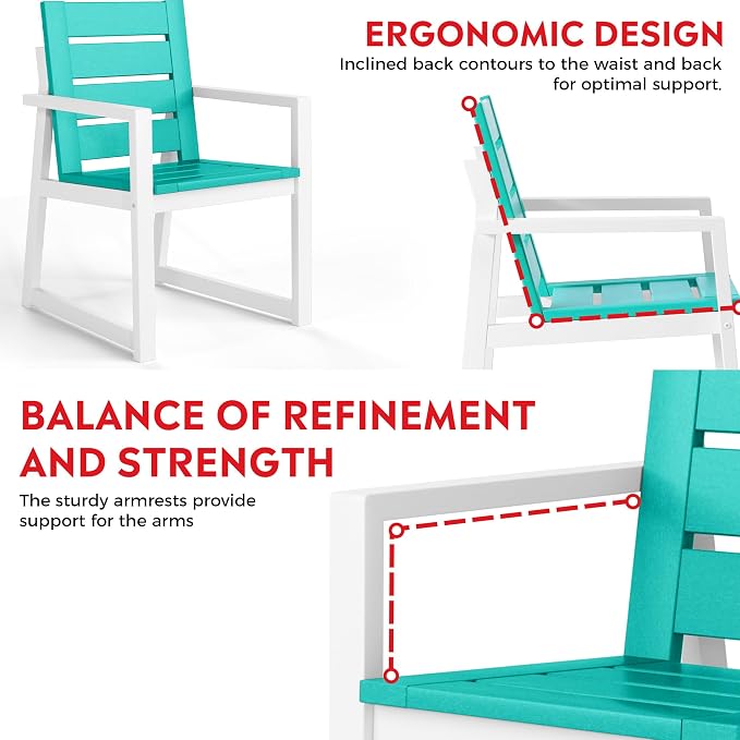 Costaelm Stinson HDPE Plastic Outdoor Patio Dining Arm Chair, Turquoise