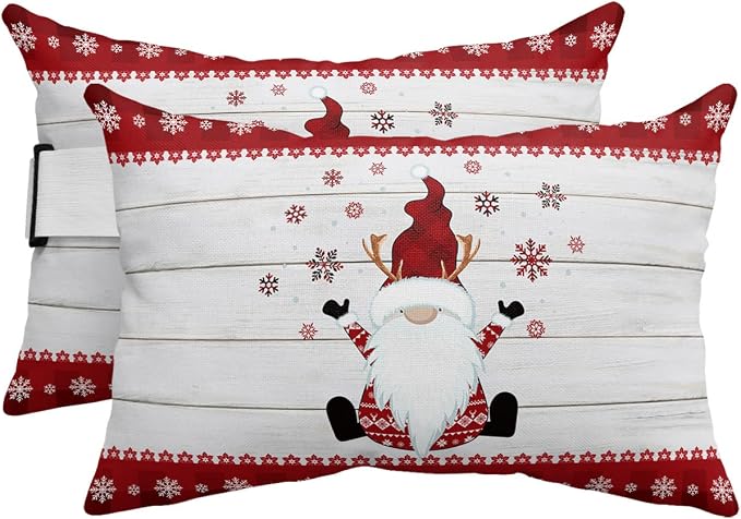 Outdoor Pillows Covers with Inserts Christmas Winter Holiday Xmas Dwarf Snowflake Waterproof Recliner Pillow with Adjustable Strap Throw Pillows for Patio Furniture Pool Lounge Chair, 11x16 inch, 2PCS