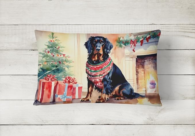 Caroline's Treasures DAC2668PW1216 Gordon Setter Cozy Christmas Throw Pillow Machine Washable, Indoor Outdoor Decorative Pillow for Couch, Bed or Patio, 12HX16W