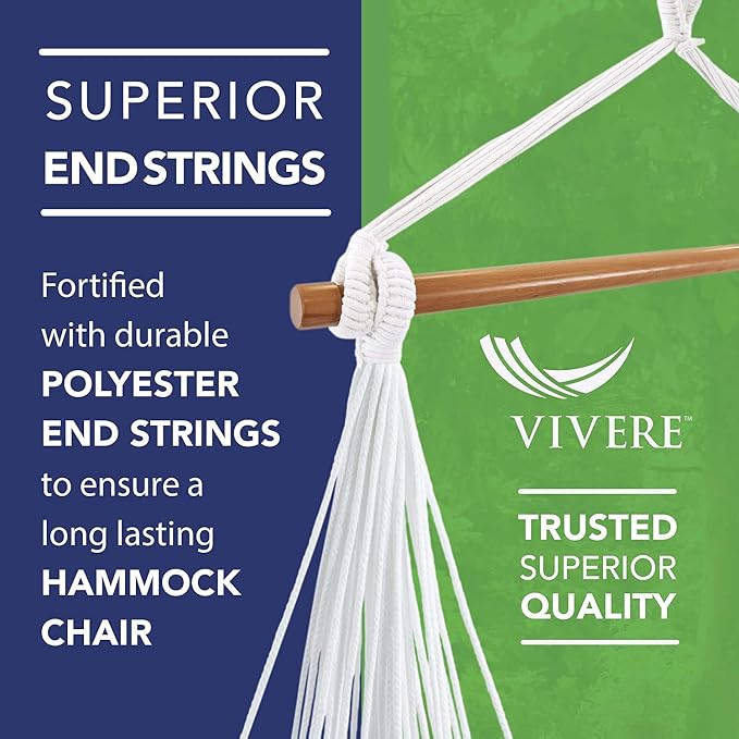 Vivere Cotton Hammock Chair with Hardwood Spreader Bar - 250 lb Capacity (Denim)
