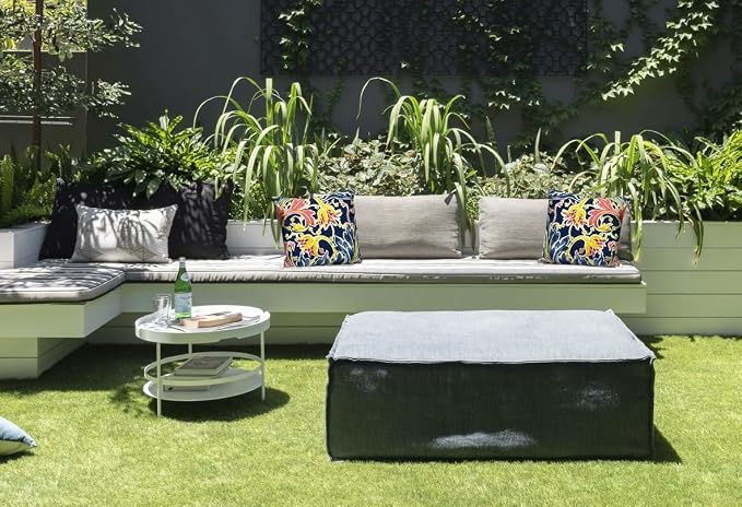 Outdoor Waterproof Decorative Throw Pillows with Inserts for Patio Furniture, 18x18 Inch Fade Resistant Patio Garden Cushions for Couch Bed Sofa, Jacobean Navy