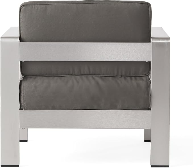 Christopher Knight Home Cape Coral Outdoor Aluminum Club Chairs with Side Table, Khaki / Silver