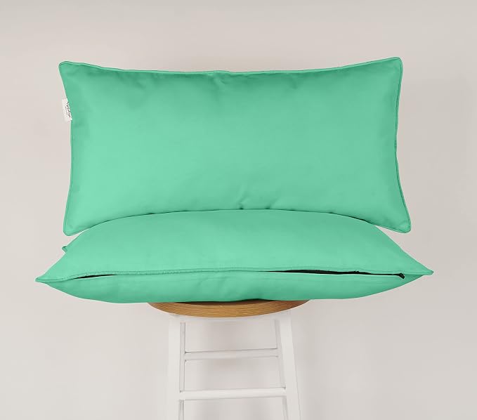 Indoor/Outdoor Polyester Fabric Lumbar Pillow Cover, All-Weather Waterproof Rectangular Cushion Case for Patio Furniture, 16 x 24 Set of 2 -Aquamarine