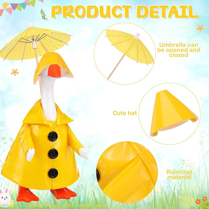 FuWeave Mini Desk Spring Baby Goose Outfit Raincoat and Umbrella for 7'' Desk Baby Goose Costume Plastic Raincoat Clothes for Summer Geese Figurine Desktop Home Decoration (Yellow)