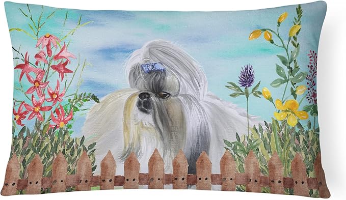 Caroline's Treasures CK1228PW1216 Shih Tzu Spring Canvas Fabric Decorative Pillow Machine Washable, Indoor Outdoor Decorative Pillow for Couch, Bed or Patio, 12HX16W