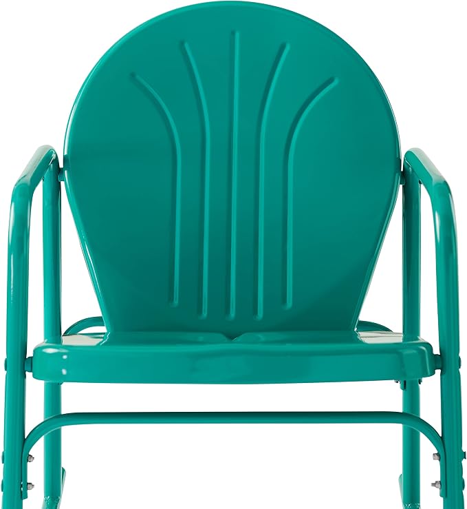 Crosley Furniture Griffith 3-Piece Outdoor Rocking Chair and Side Table Set, Retro Metal Bistro Patio Sets, Turquoise Gloss