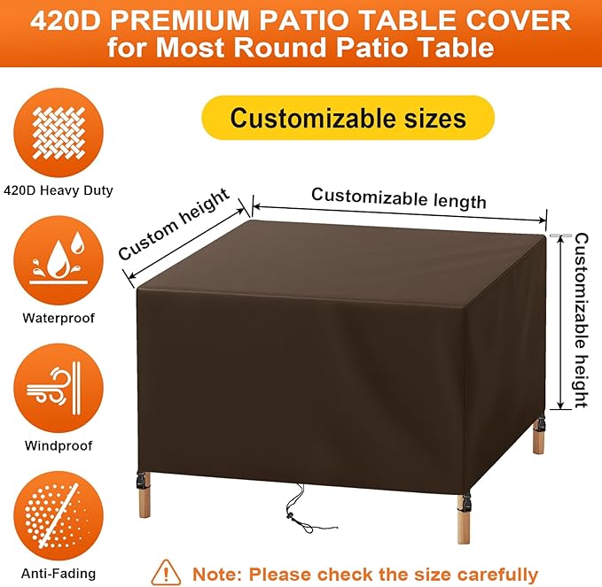Patio Furniture Cover Rectangle 68"(L) x 28"(W) x 28"(H), Custom Heavy Duty 420D Waterproof Outdoor Cover with Drawstring & Buckles for Table Chair Garden, Coffee