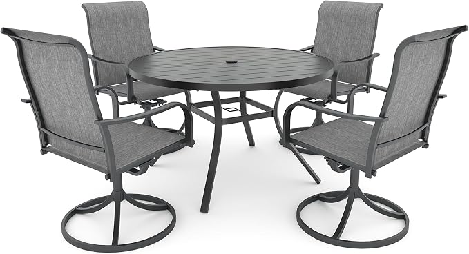 Anmutig 5-Piece Outdoor Dining Set, 48" Round Table with 4 Swivel Textilene Chairs All Weather Furniture Set