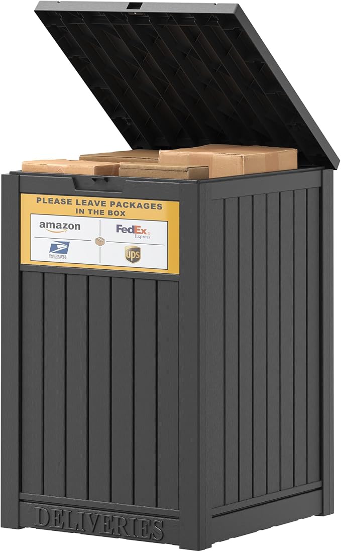LHBGO Package Delivery Box for Outside, with Delivery Sign 48 Gallon Storage with Lockable Secure, Large Resin Outdoor Package Drop Container