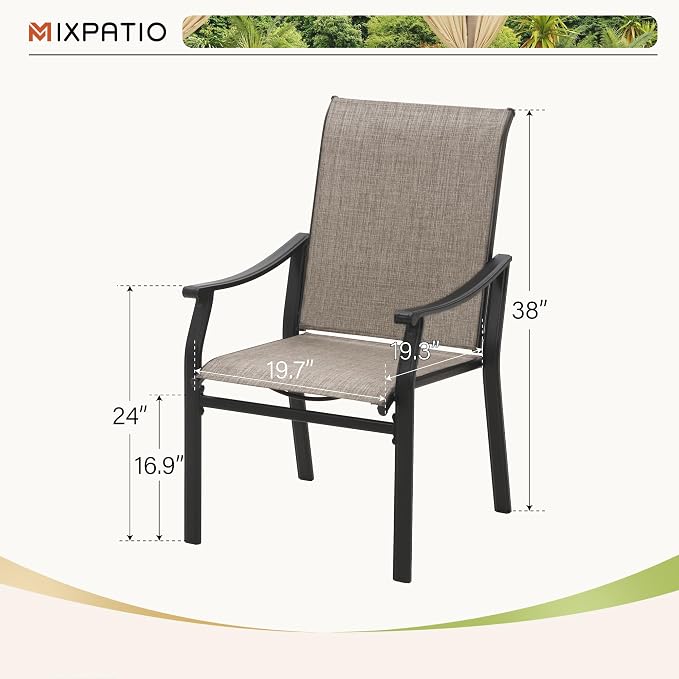 MIXPATIO 7 Pieces Patio Dining Set, Outdoor Furniture Set for 6 Person, 6 Patio Chairs Textilene and 1 Metal Large Dining Table, with 1.57" Umbrella Hole, for Lawn Garden Deck