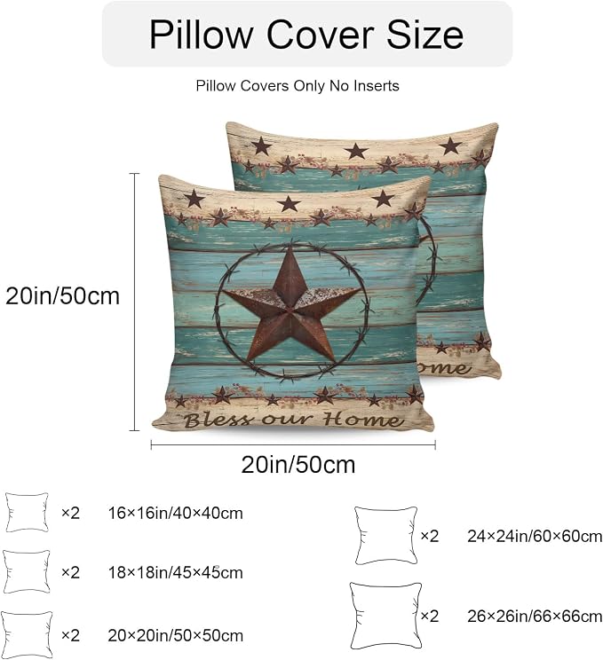 Texas Star Country Outdoor Pillow Covers 18x18 Inch Throw Pillow Covers Set of 2 Waterproof Decorative Pillow Cases Western Old Wooden Board Vintage Cushion Covers for Patio Furniture Garden Couch