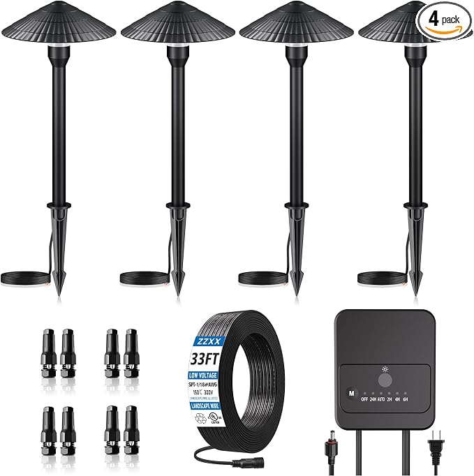 All-in-One Low Voltage Landscape Lighting Kit, 5W Outdoor Lights 2700K | Pathway Lights with 40W Transformer, IP66 Waterproof LED Landscape Lights Dusk to Dawn, Patio Lights for Yard Garden, 4-Pack