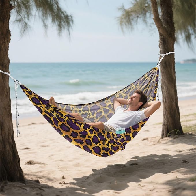 Camping Hammock Outdoor Hammocks for Outside Purple Cheetah Leopard Beach Trees Portable Lightweight with Pockets Tree Straps Indoor Small
