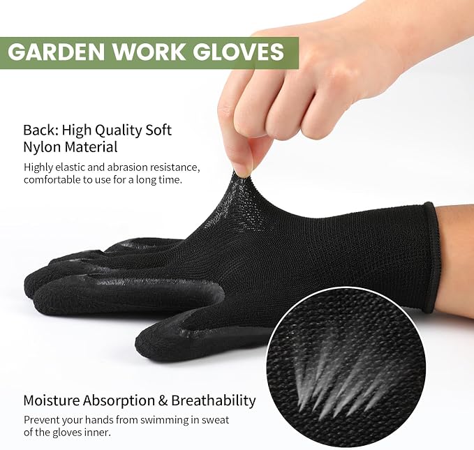 Pleneal Gardening Gloves for Women Men - 6/3 Pairs Garden Gloves with Grip, Latex Coated Working Glove, Medium Size