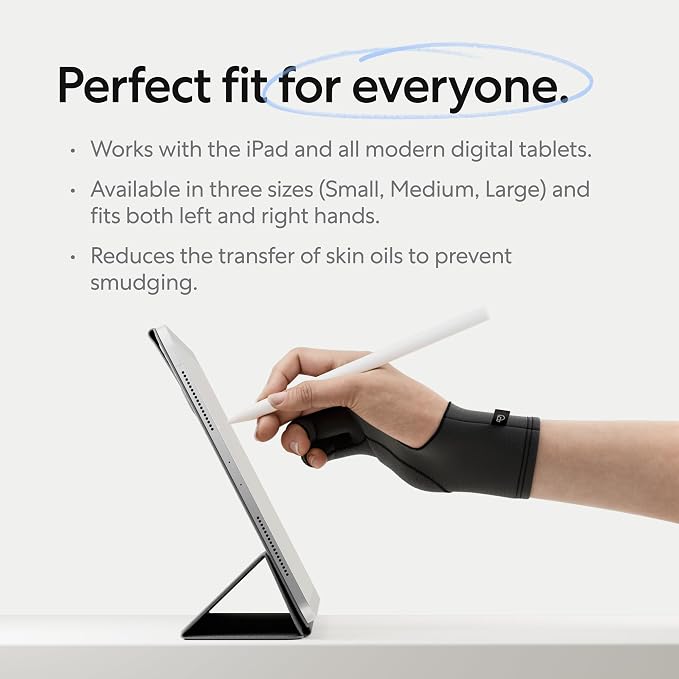 Paperlike Drawing Glove for iPad - Artist Glove for Drawing on Tablets (Right and Left Hand; 3 Sizes: S, M, L)