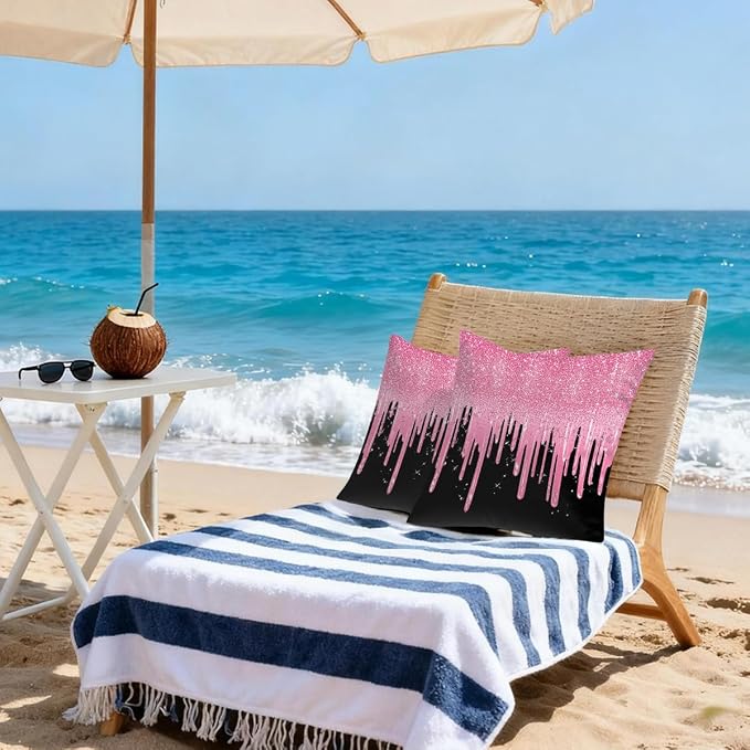 20x20 Inch Outdoor Pillow Covers Set of 2 Waterproof Throw Pillow Covers Decorative Couch Cushion Covers Pink Glitter Flow Square Pillowcases Protectors for Patio Garden Sofa