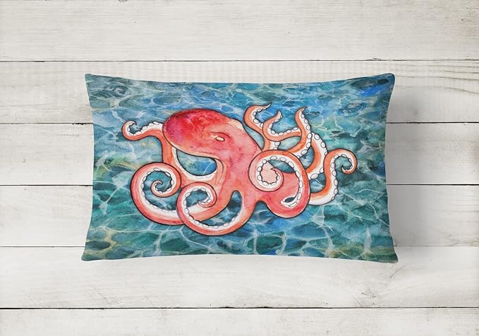 Caroline's Treasures BB5357PW1216 Octopus Canvas Fabric Decorative Pillow Machine Washable, Indoor Outdoor Decorative Pillow for Couch, Bed or Patio, 12HX16W