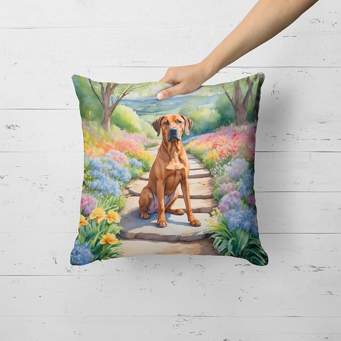 Caroline's Treasures Rhodesian Ridgeback Spring Path Throw Pillow Machine Washable, Indoor Outdoor Decorative Pillow for Couch, Bed or Patio, 18Hx18W