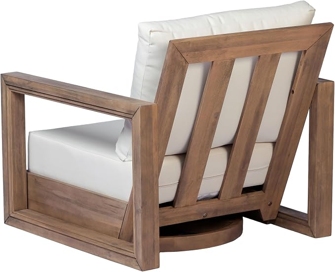 Christopher Knight Home 3-Piece Patio Swivel Chair Set with Side Table, Acacia Wood Outdoor Swivel Rocking Chairs with Cushions, Deep Seating Patio Chair & End Table for Porch Deck Garden, Brown+Beige