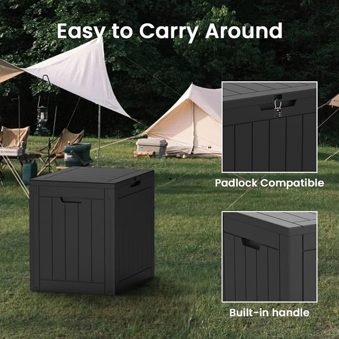Deck Box 30 Gallon, Lockable Outdoor Storage Delivery Box for Garden Tools Patio Furniture Pool Supplies Black