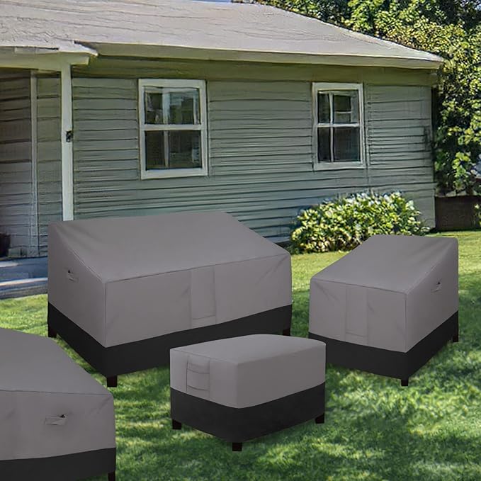 Easy-Going Outdoor Ottoman Cover, Waterproof Patio Ottoman Cover, Heavy Duty Outdoor Furniture Cover with Padded Handles (34"x24"x17", Gray/Black)