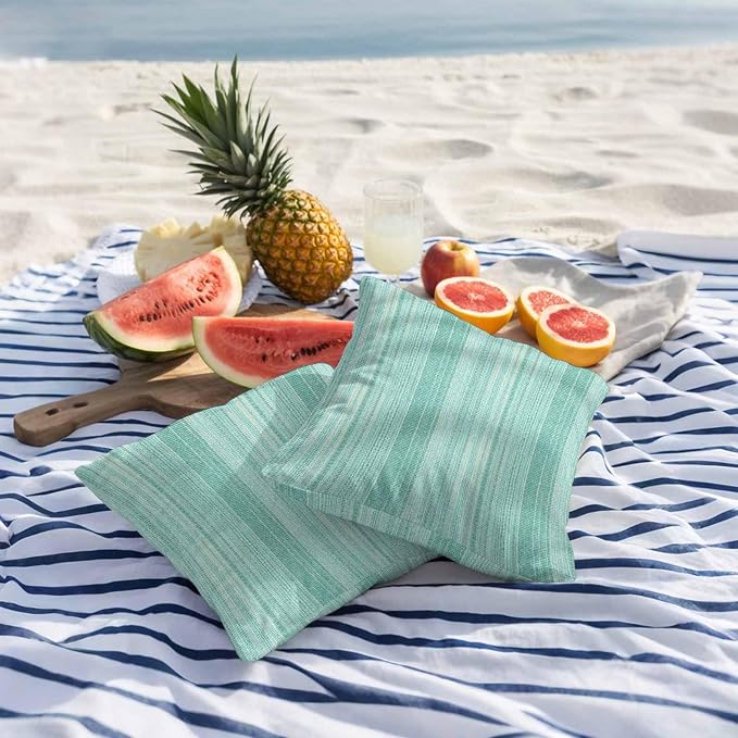 Abstract Teal Outdoor Pillow Covers 26"x26" Set of 2, Rustic Farmhouse Minimalist Teal Vertical Striped Lines Waterproof Throw Pillow Covers for Patio Furniture, Decorative Cushion Covers for Porch