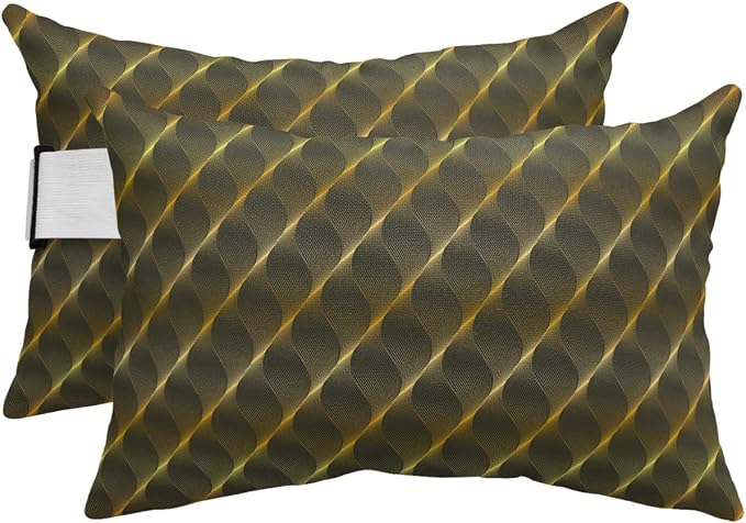 Outdoor Pillows Covers with Inserts Abstract Geometric Gradient Brown Retro Pattern Waterproof Pillow with Adjustable Strap Throw Pillows for Patio Furniture Recliner Lounge Chair, 11x16 inch, 2PCS